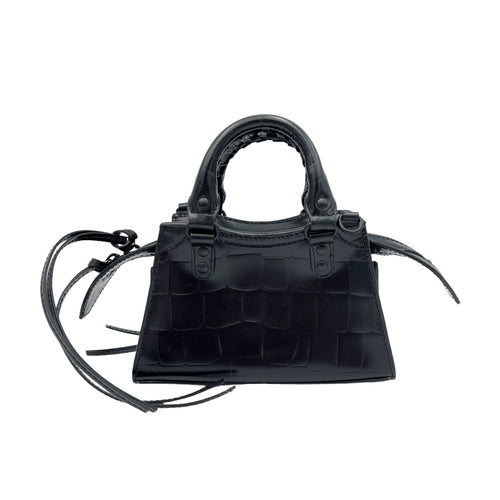 Neo Classic Top Handle Bag Mini Black in Crocodile Embossed Calfskin , Lacquered Metal Hardware