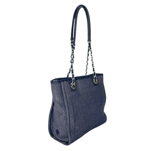 Deauville Blue Tote Bag in Denim, Silver hardware