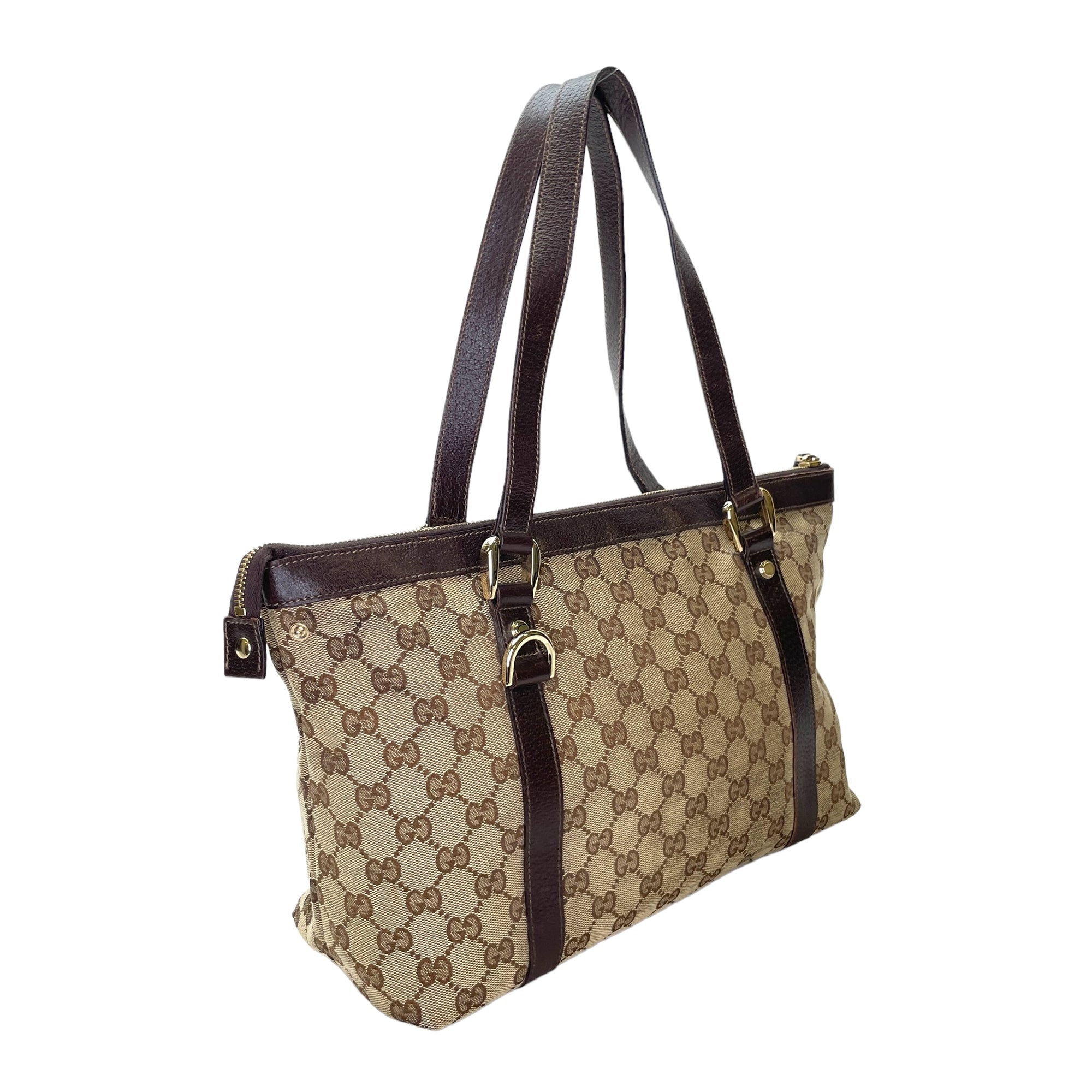 GG Supreme Brown Shoulder Bag in Canvas, Gold hardware