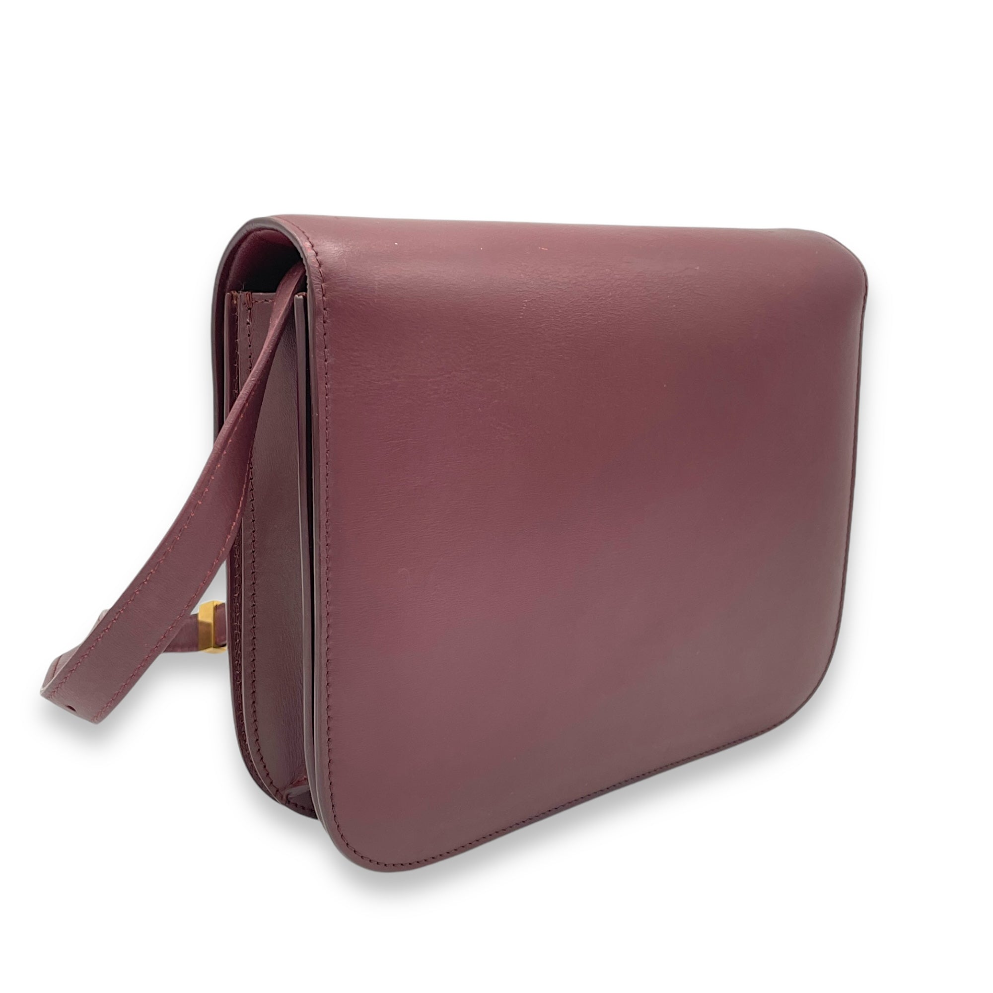 Box Medium Maroon Shoulder Bag in Calfskin, Gold hardware