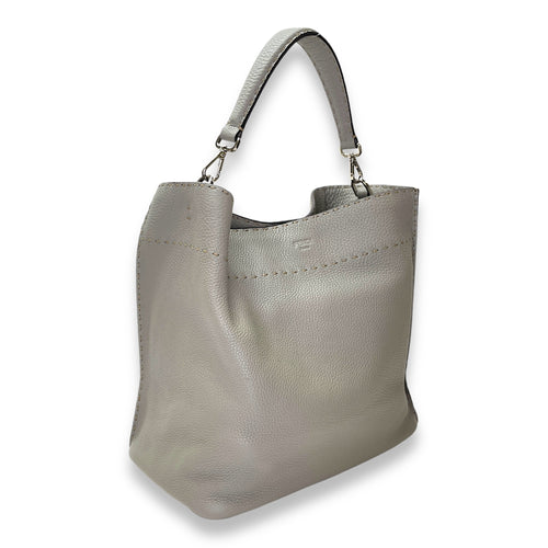 Selleria Anna Grey Bucket Bag in Calfskin, Silver hardware