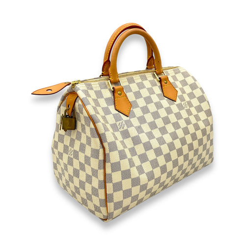 Speedy Damier Azur Top Handle Bag in Coated Canvas, Gold hardware