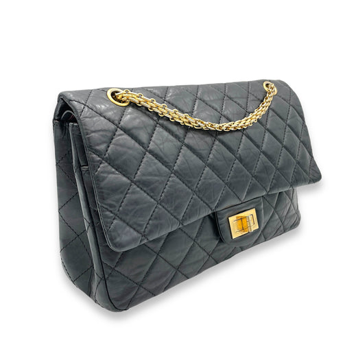 2.55 227 Black Shoulder Bag in Calfskin, Gold hardware