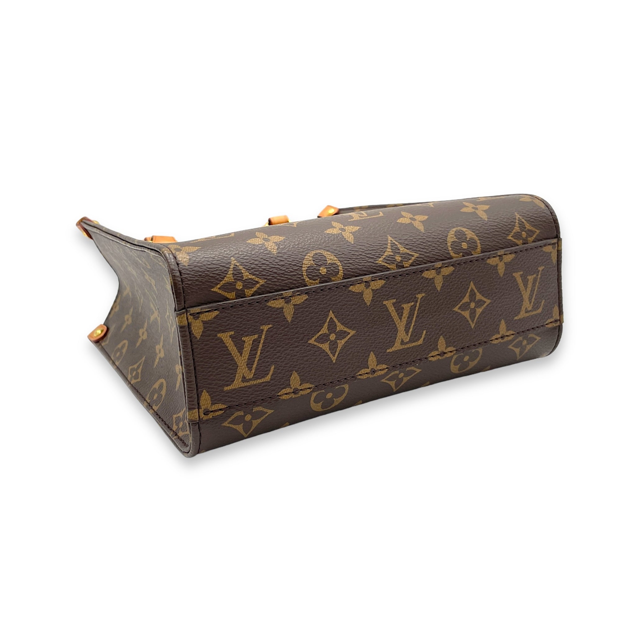 Sac Plat Top Handle Bag BB Brown in Monogram Coated Canvas, Gold hardware