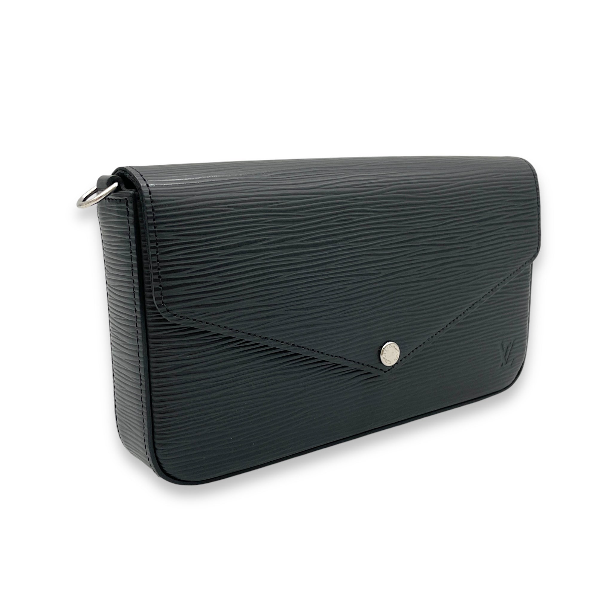 Felicie Black Wallet On Chain in Epi Leather, Silver hardware