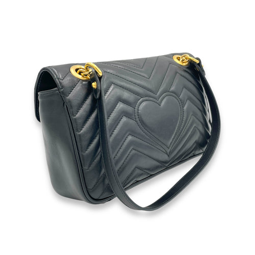 GG Marmont Small Black Shoulder Bag in Calfskin, Gold hardware