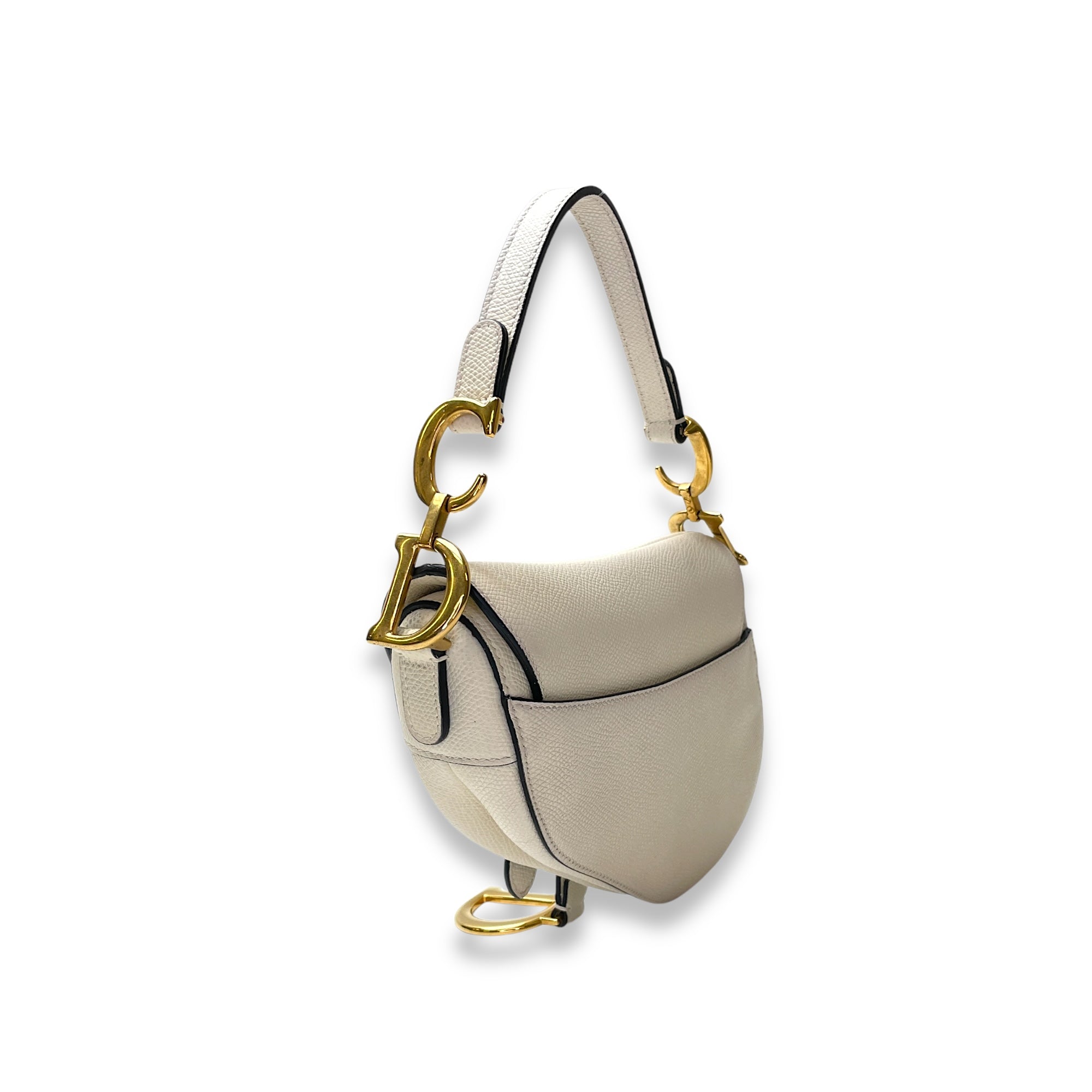 Saddle Top Handle Bag Mini White in Calfskin, Gold hardware