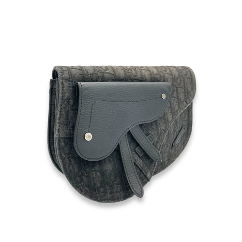 Saddle Black Crossbody Bag in Jacquard, Silver hardware