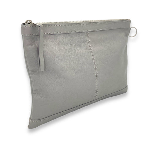 Clip Grey Clutch in Goat Leather, Silver hardware