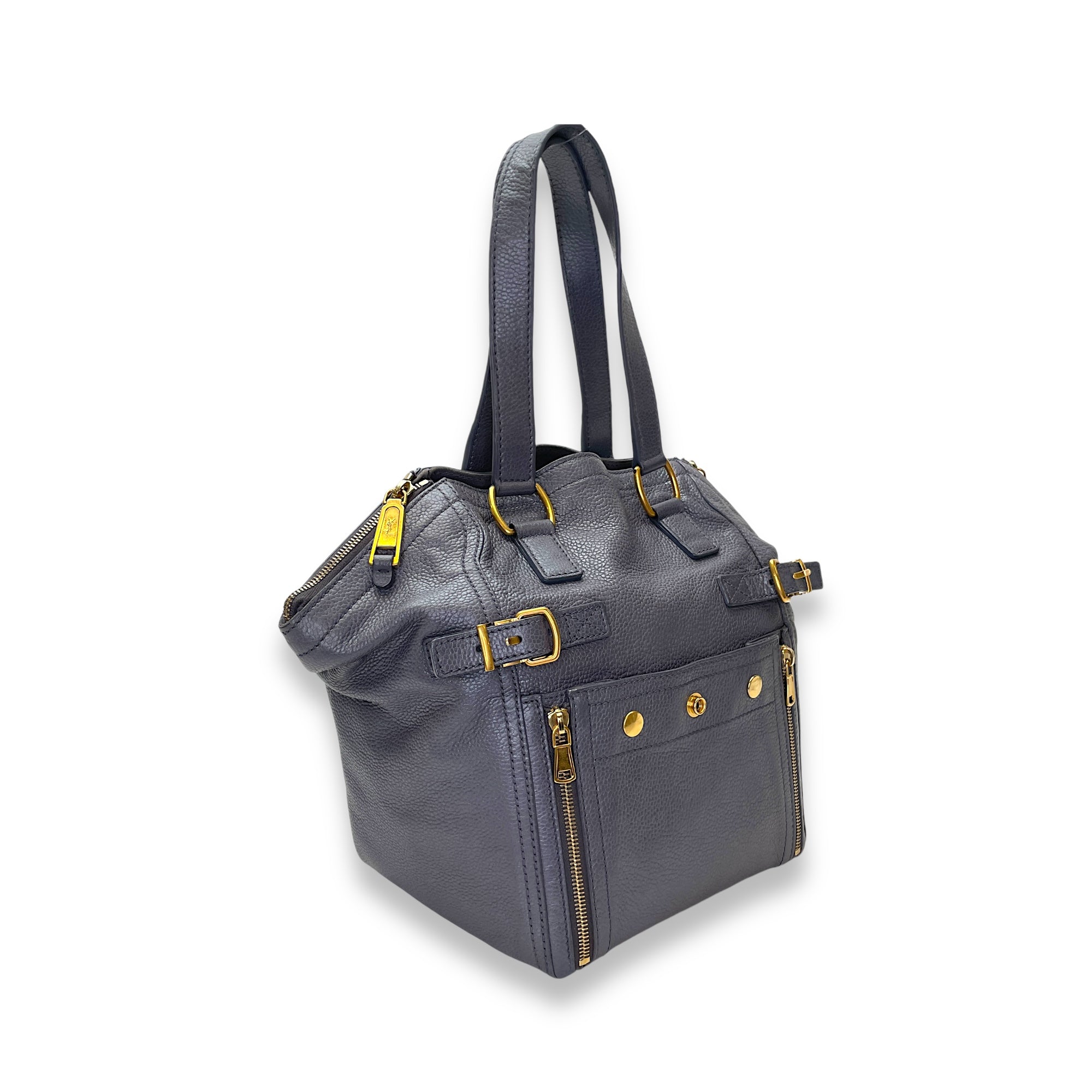 Downtown Grey Tote Bag in Calfskin, Gold hardware