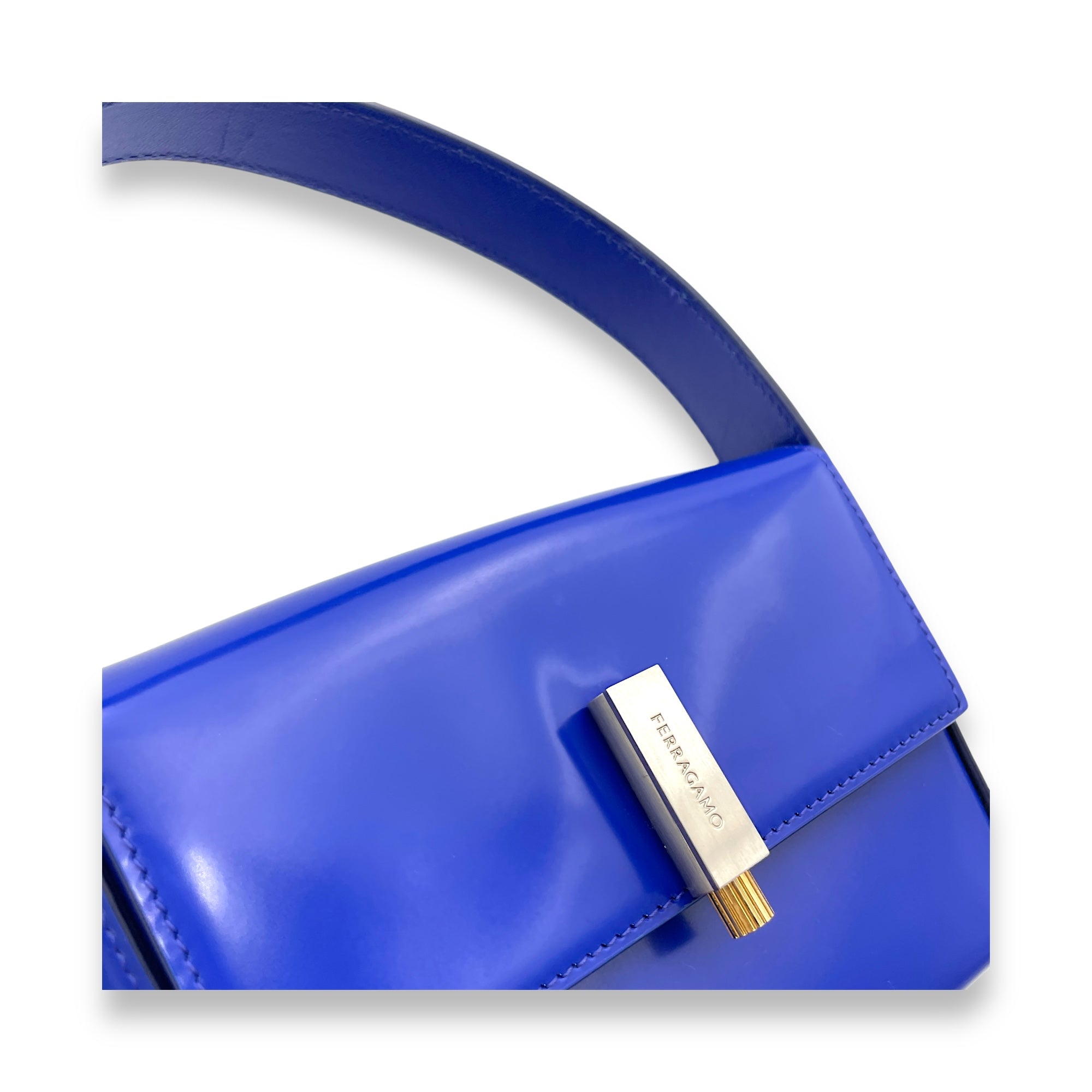 Prisma Blue Top Handle Bag in Calfskin, Silver hardware