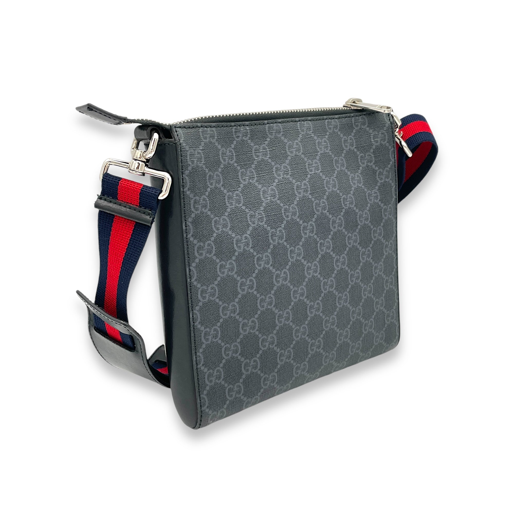 GG Supreme Messenger Black in Monogram Coated Canvas, Silver hardware