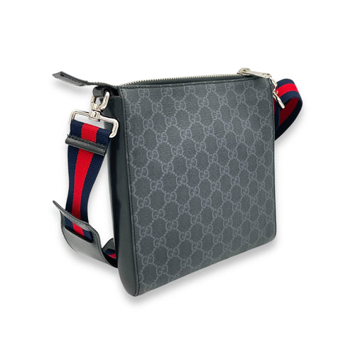 GG Supreme Messenger Black in Monogram Coated Canvas, Silver hardware