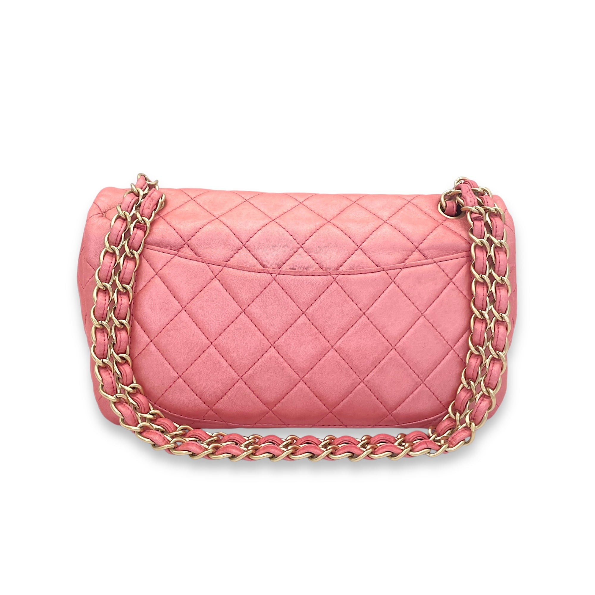 Timeless CC Pink Shoulder Bag in Lambskin, Brushed Gold hardware