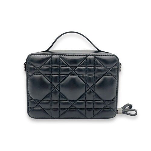 Caro Box  Crossbody Bag Black in Lambskin, Silver