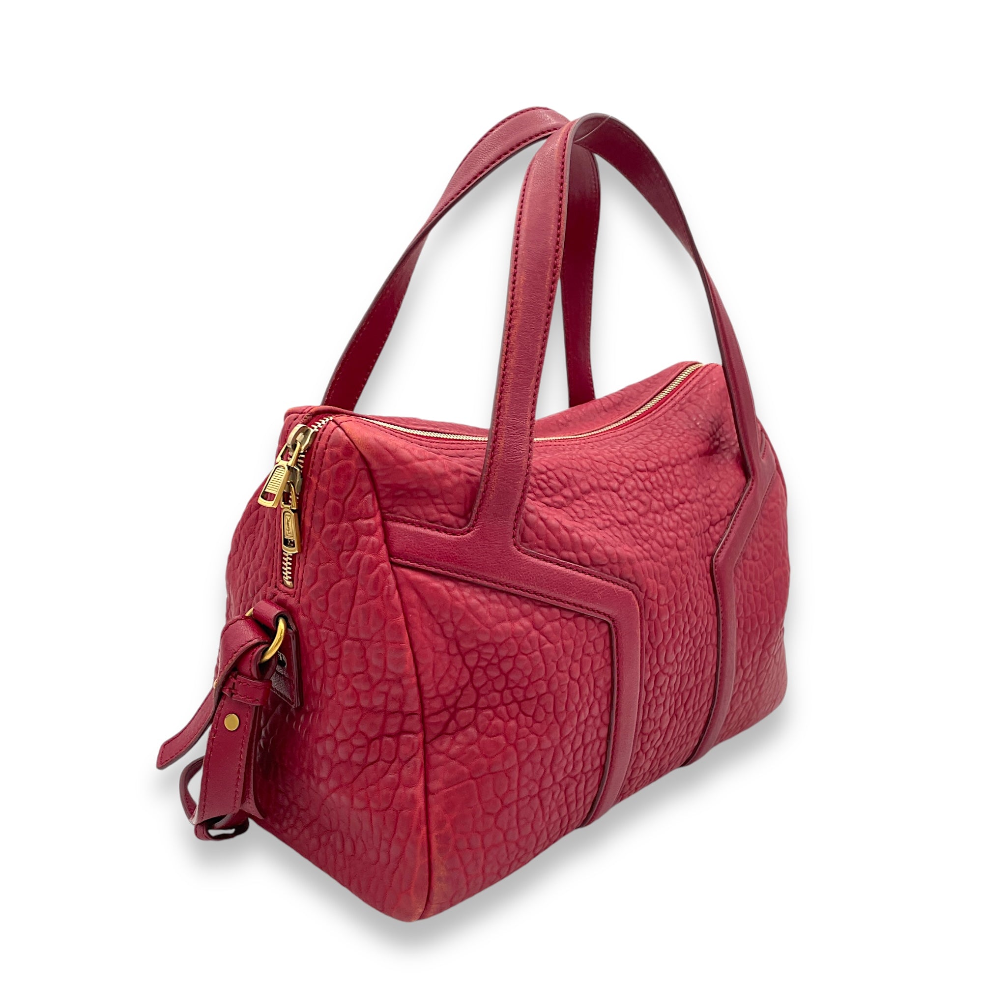 Pebbled Y Top handle bag in Calfskin, Gold Hardware