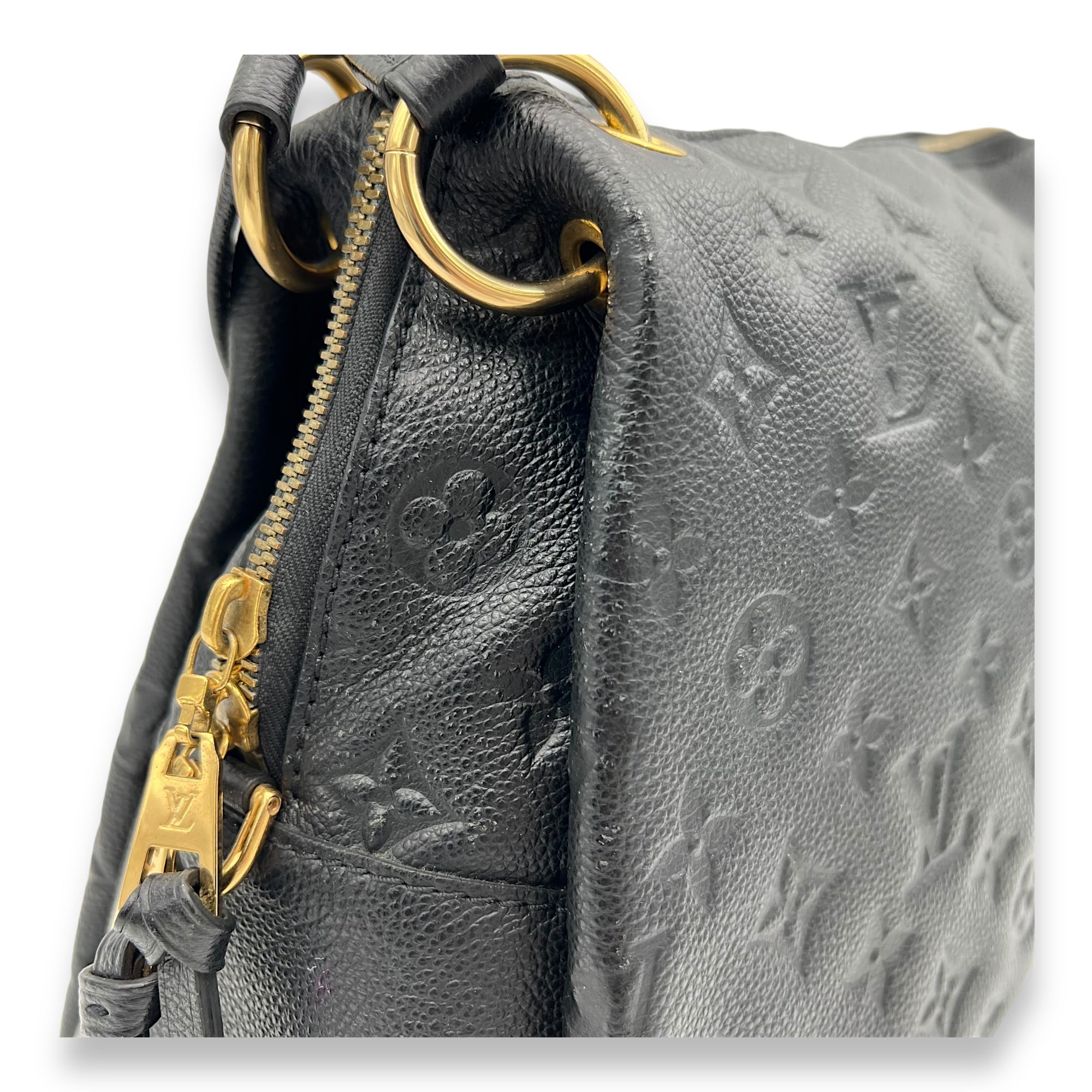 Ponthieu Black Top Handle Bag in Monogram Empreinte Leather, Gold hardware