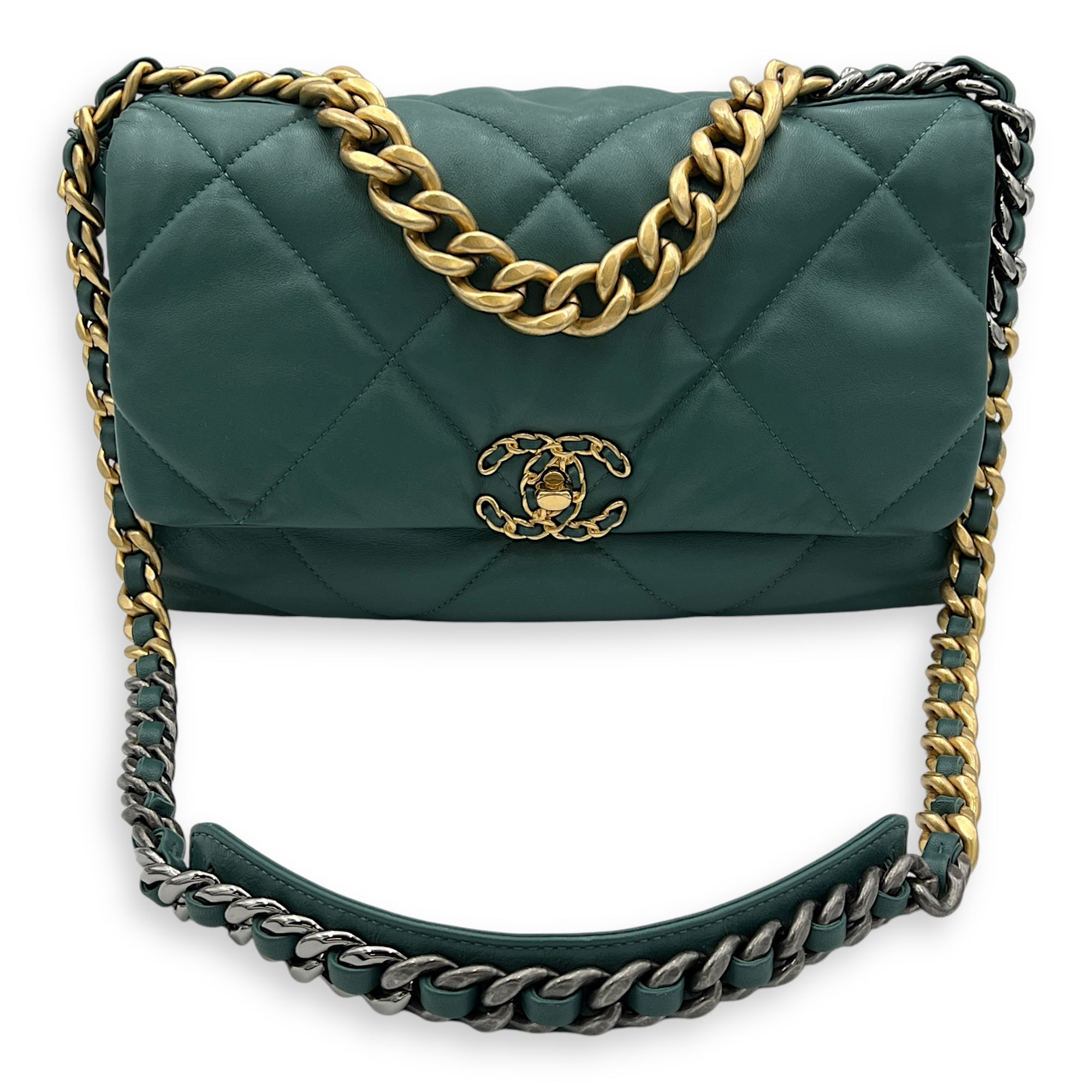 C19 Small Green Crossbody Bag in Goat Leather, Gold hardware