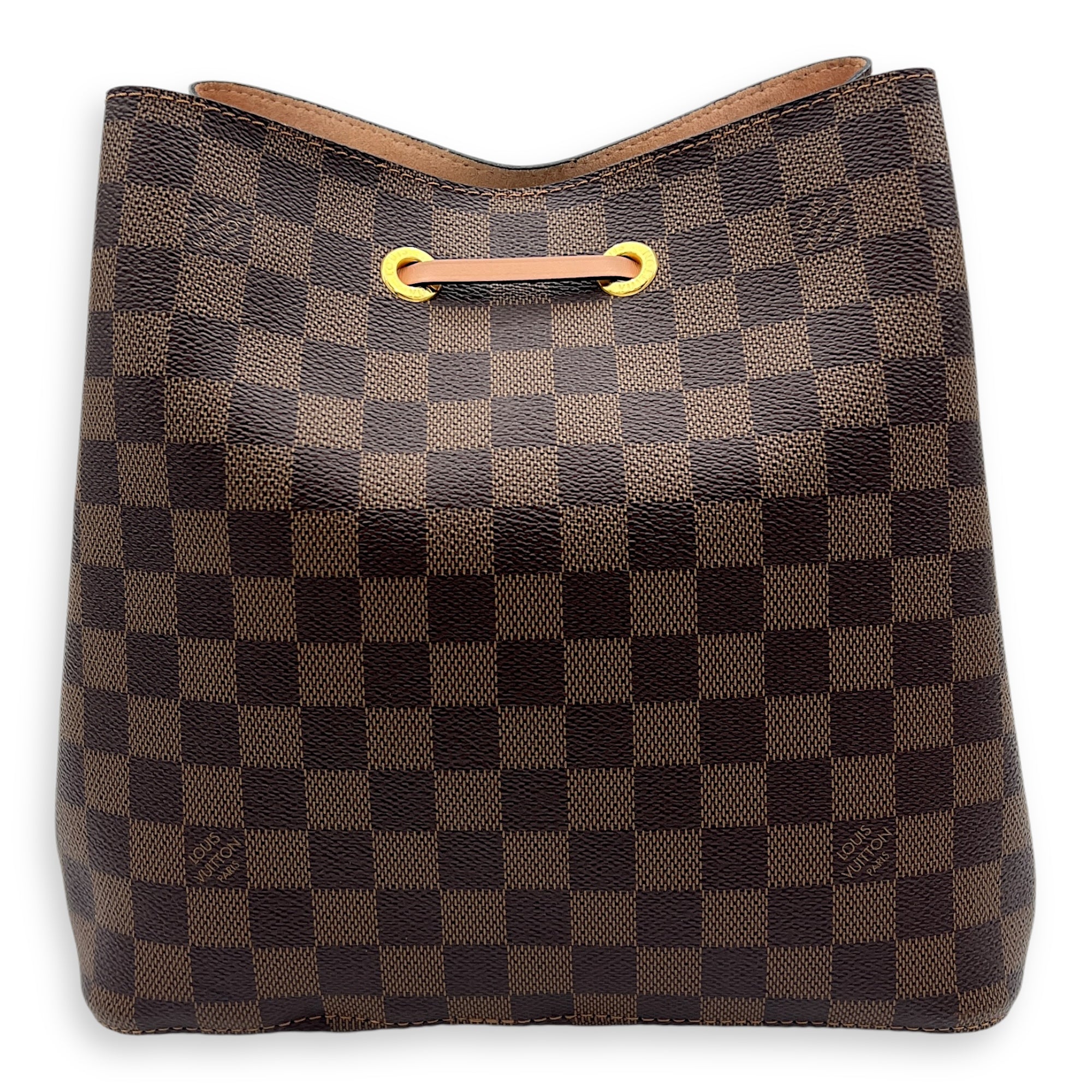 NeoNoe MM Damier Ebene Bucket Bag in Coated Canvas, Gold hardware