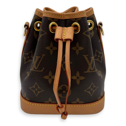 Noe Top Handle Bag Nano Brown in Monogram Coated Canvas, Gold hardware