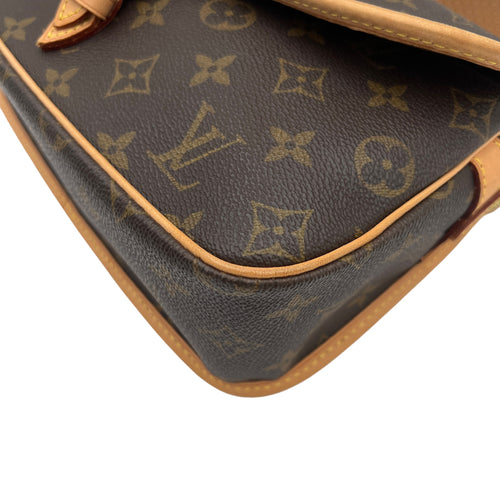 Sologne Crossbody Bag Brown in Monogram Coated Canvas, Gold hardware