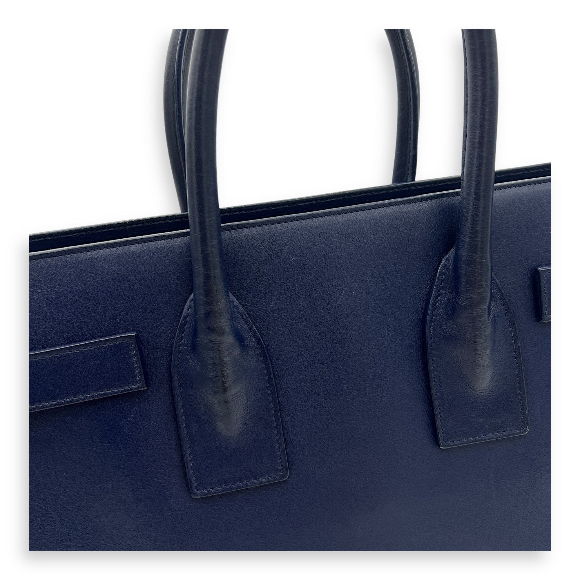 Sac de Jour Top Handle Bag Small Blue in Calfskin, Gold hardware