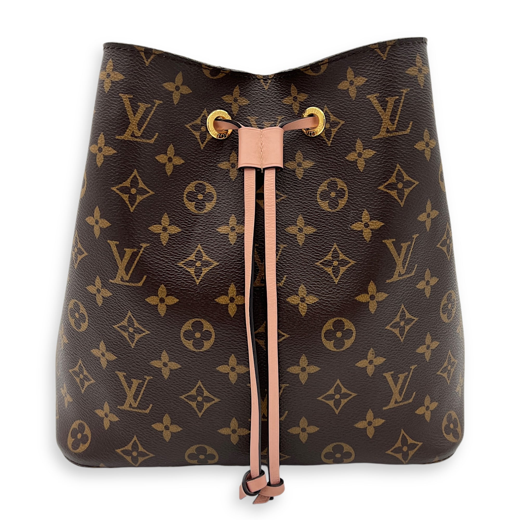 NeoNoe MM Brown Bucket Bag in Monogram Coated Canvas, Gold hardware