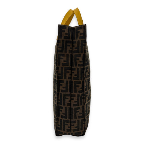 Zucca Large Brown Tote Bag in Jacquard, Gold hardware