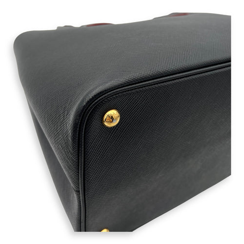 Double Top Handle Bag Black in Saffiano Leather, Gold hardware