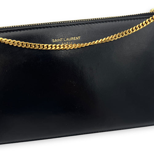 Logo Shoulder Bag Black in Calfskin, Gold hardware