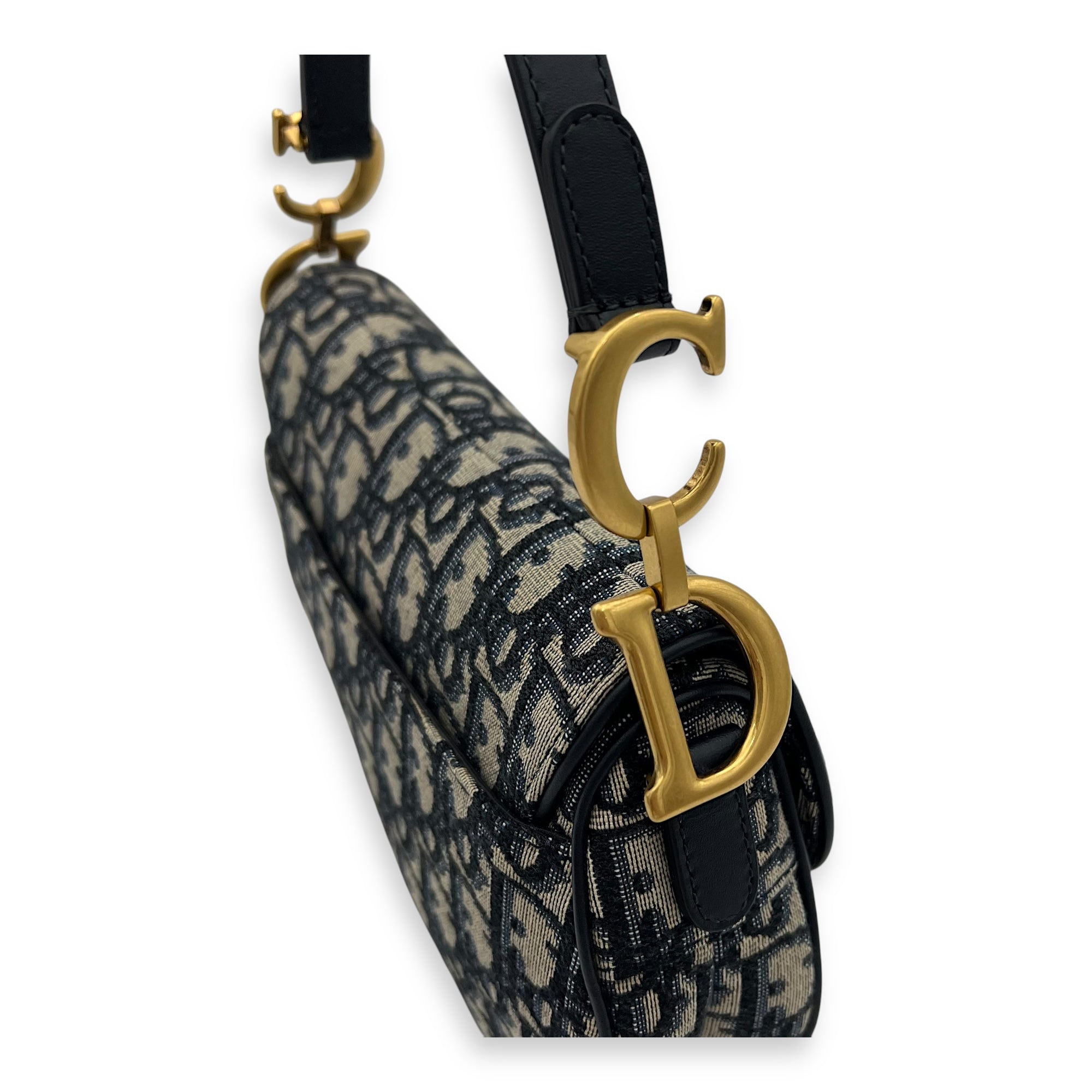 Saddle Top Handle Bag Mini Blue in Jacquard , Gold Hardware