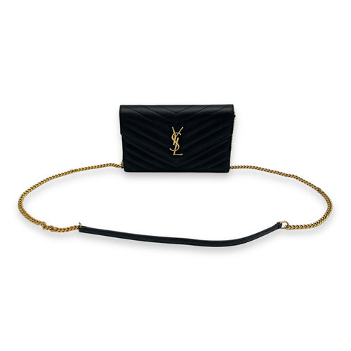 Saint Laurent Cassandre Black Wallet On Chain in Calfskin, Gold hardware_9