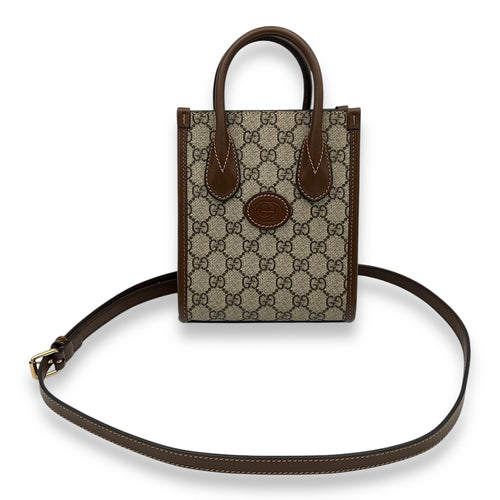 Gucci Interlocking G Top Handle Bag Brown in Coated Canvas, Gold hardware_7