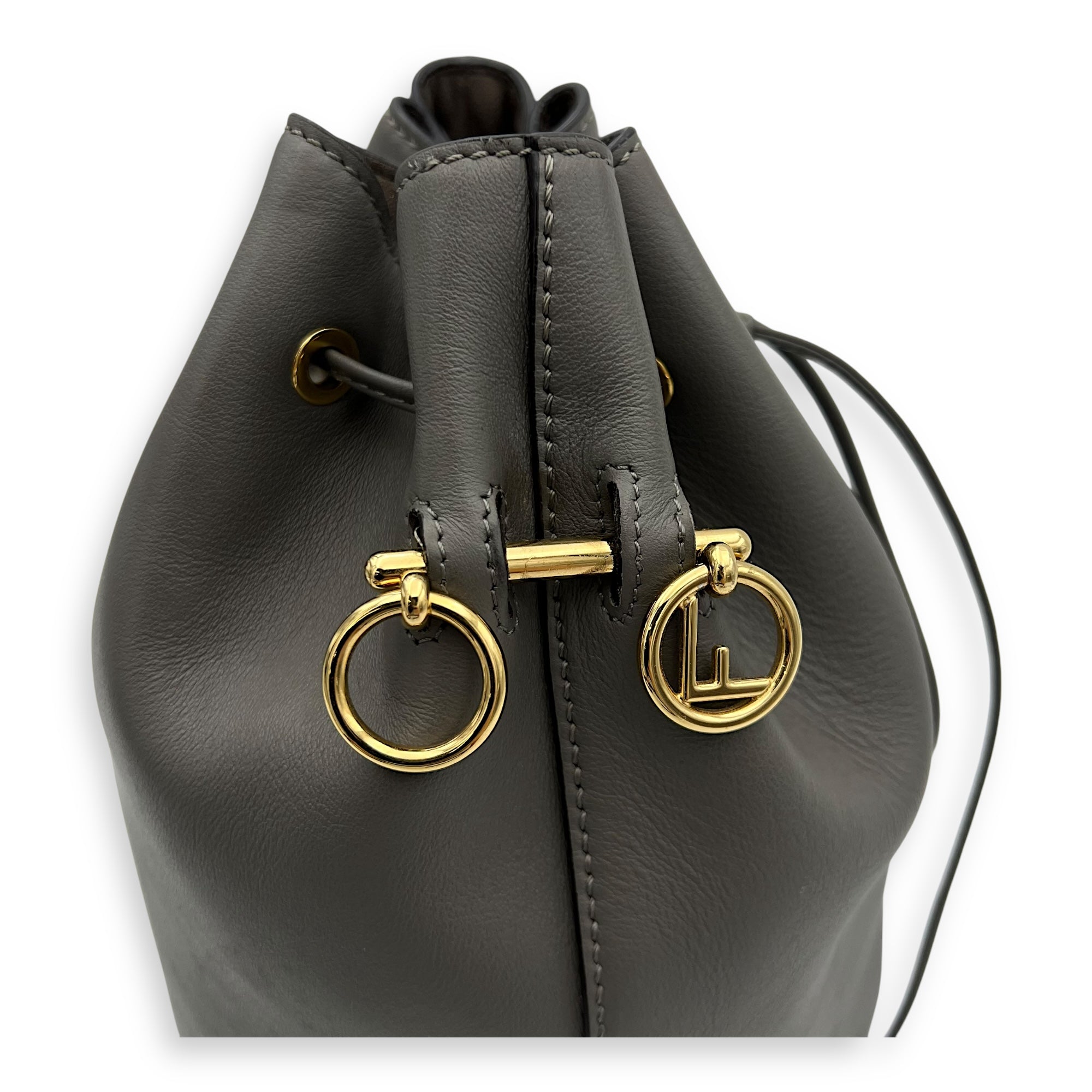 Fendi Mon Tresor Bucket Bag Grey in Calfskin, Gold hardware_8