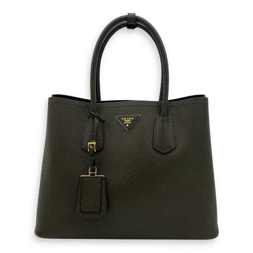 Prada Double Top Handle Bag Green in Saffiano Leather, Gold hardware_1