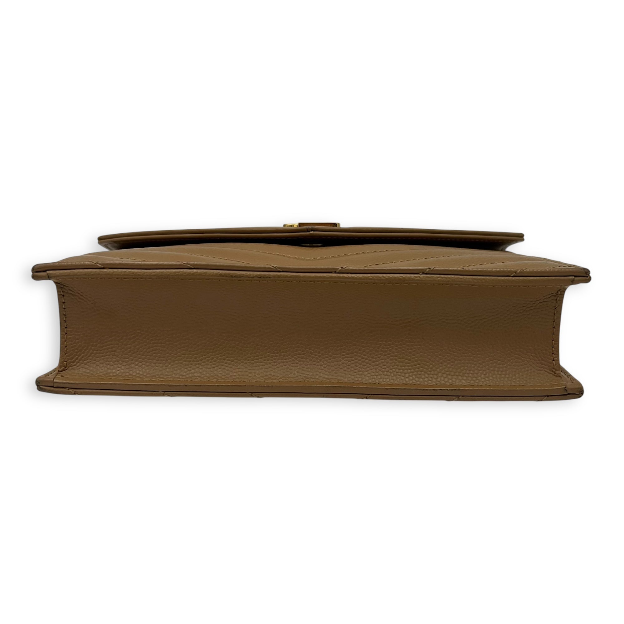 Saint Laurent Cassandre Wallet On Chain Beige in Calfskin, Gold hardware_5