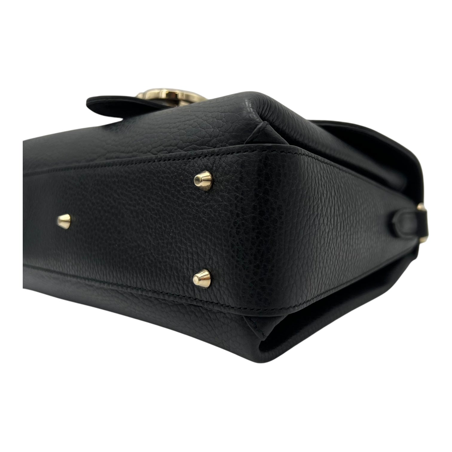 Gucci Interlocking G Top Handle Bag Black in Calfskin, Gold hardware_10