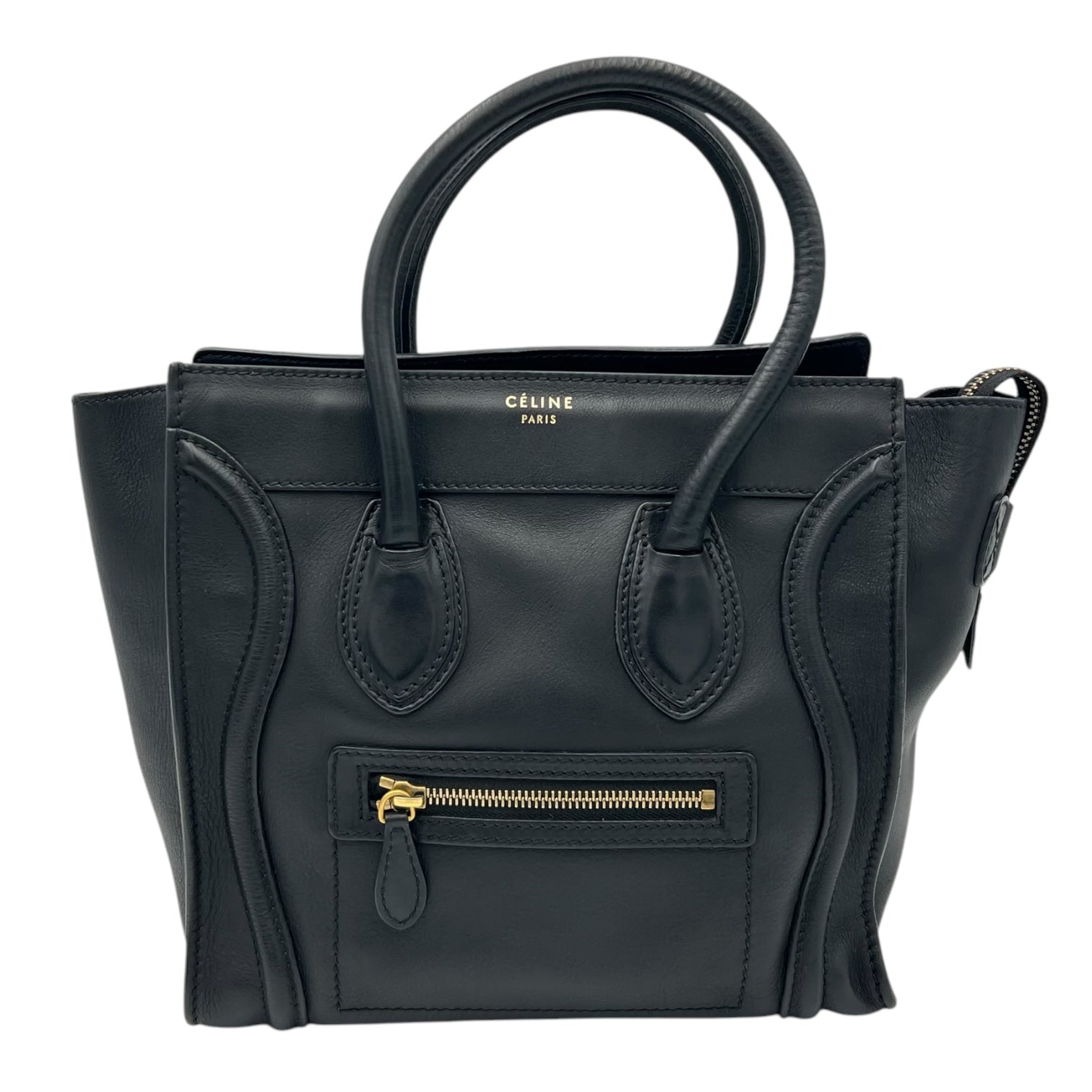 Celine Luggage Top Handle Bag Micro Black in Calfskin, Gold hardware_1