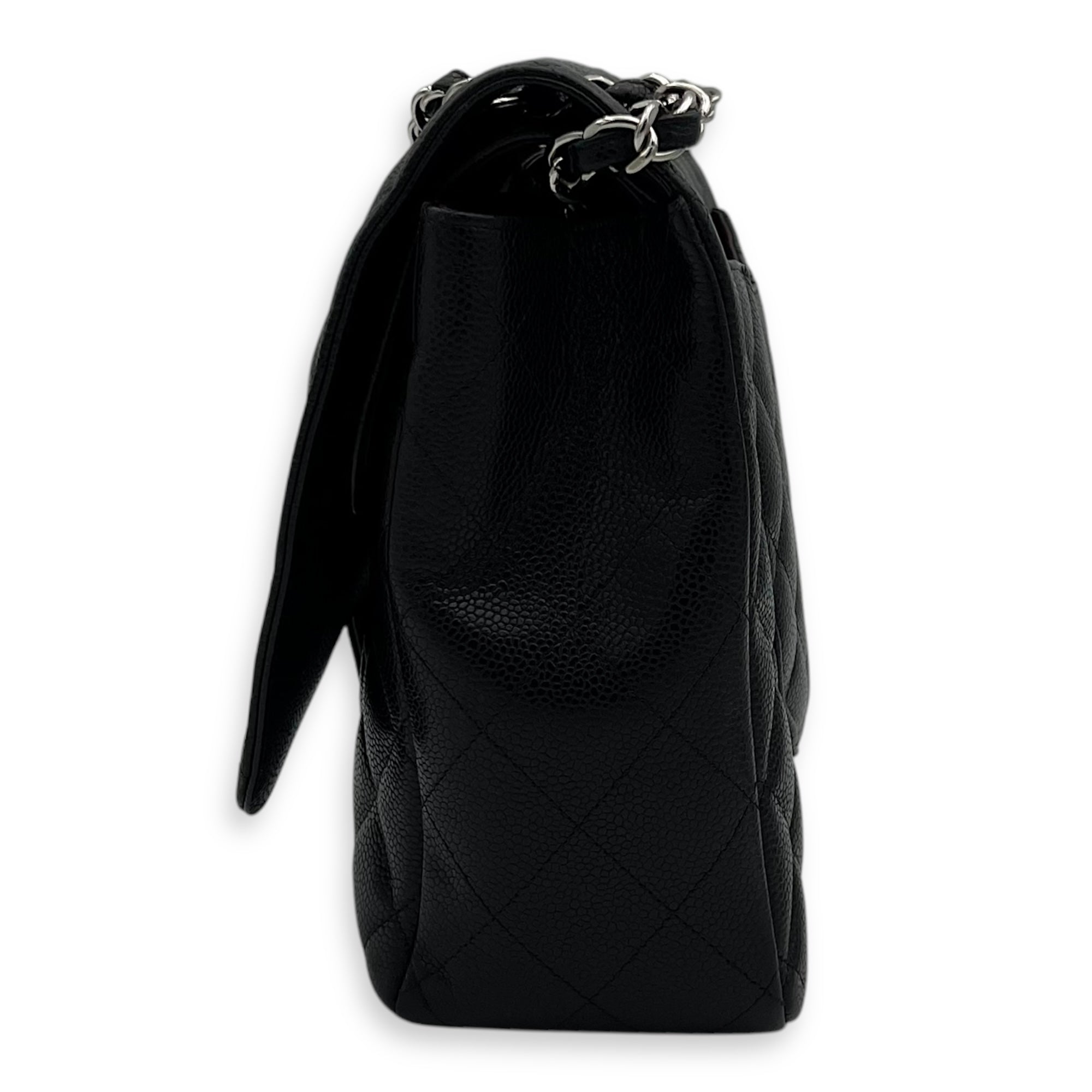 Chanel Classic Double Flap Maxi Black Shoulder Bag in Caviar Leather, Silver hardware_3