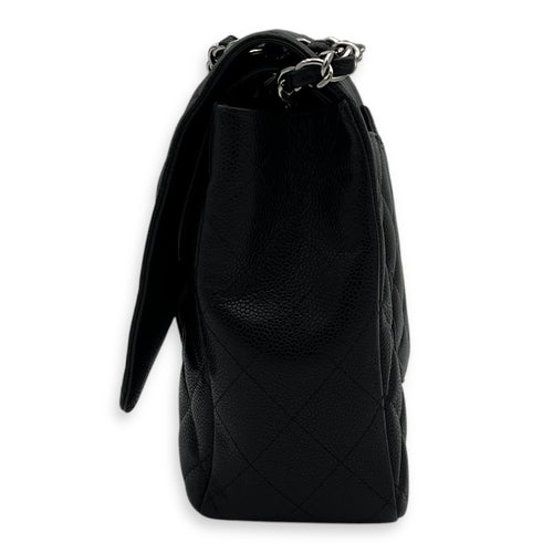 Chanel Classic Double Flap Maxi Black Shoulder Bag in Caviar Leather, Silver hardware_3
