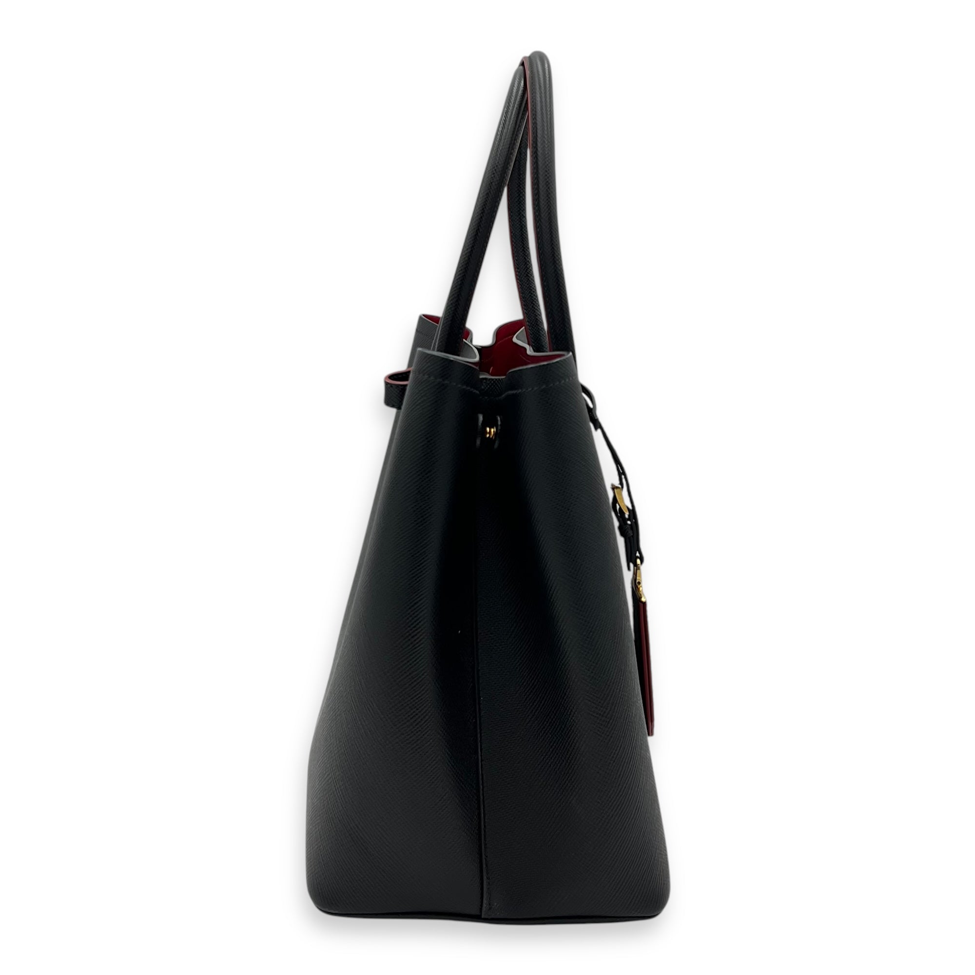 Prada Double Top Handle Bag Black in Saffiano Leather, Gold hardware_3