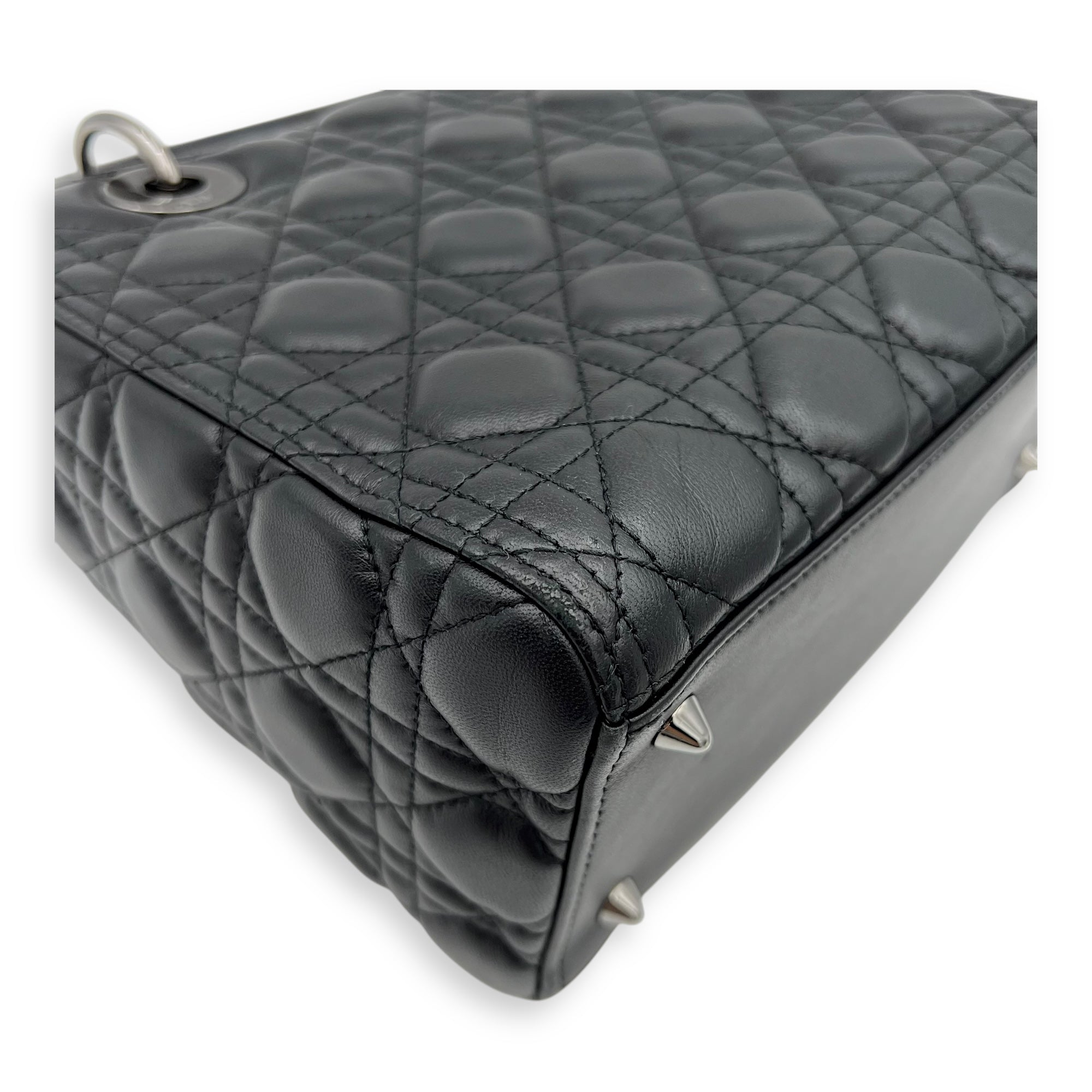 Christian Dior Lady Dior Medium Black Top Handle Bag in Calfskin, Gunmetal hardware_11