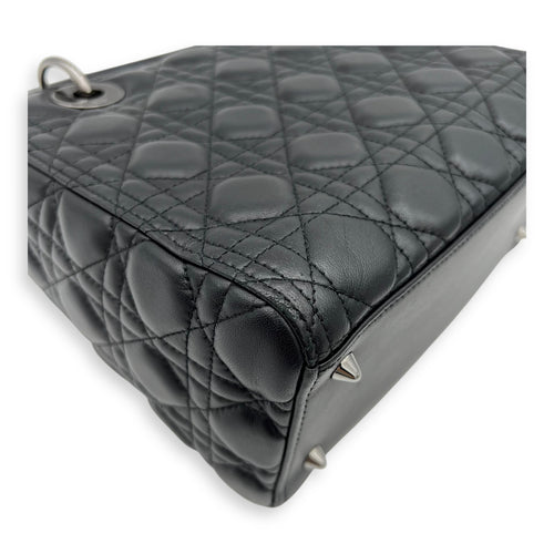 Christian Dior Lady Dior Medium Black Top Handle Bag in Calfskin, Gunmetal hardware_11