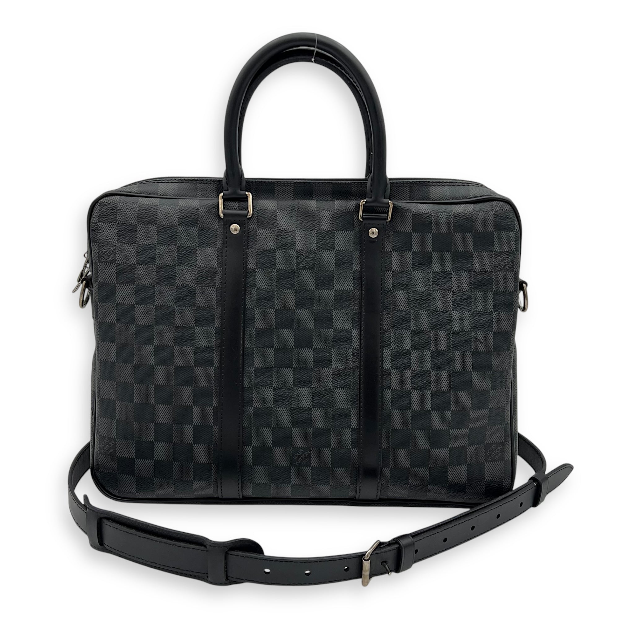 Louis Vuitton Porte Document Top Handle Bag Graphite in Coated Canvas, Silver hardware_12