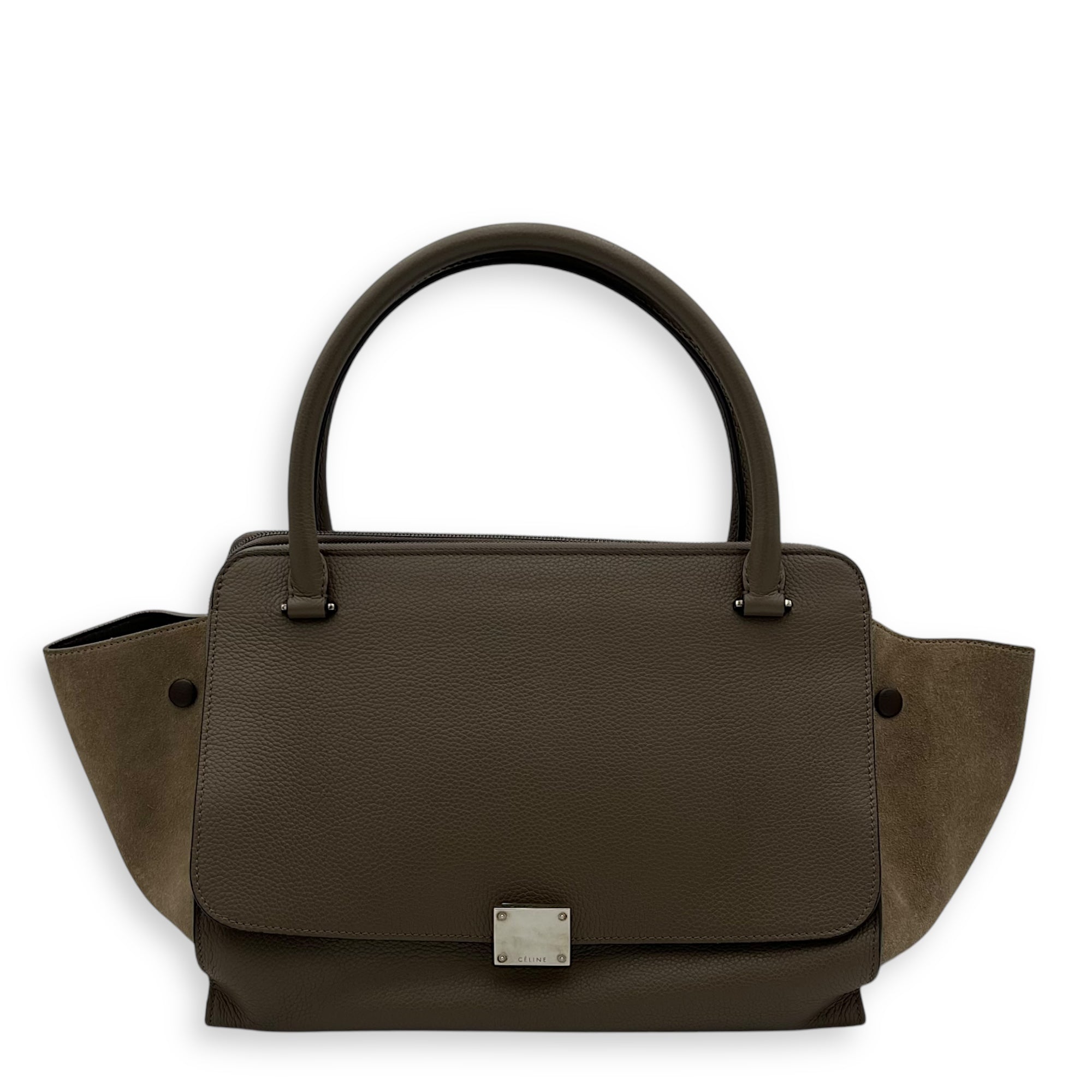 Celine Trapeze Top Handle Bag Brown in Calfskin, Silver hardware_1