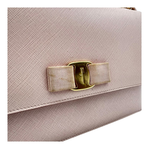 Salvatore Ferragamo Vara Bow Shoulder Bag Pink in Calfskin, Gold hardware_8