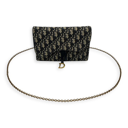 Christian Dior Saddle Wallet On Chain Blue in Jacquard, Gold hardware_10