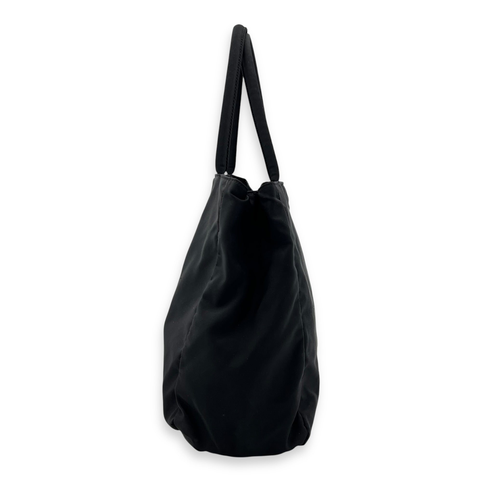 Prada Logo Top Handle Bag Black in Nylon, Silver hardware_4
