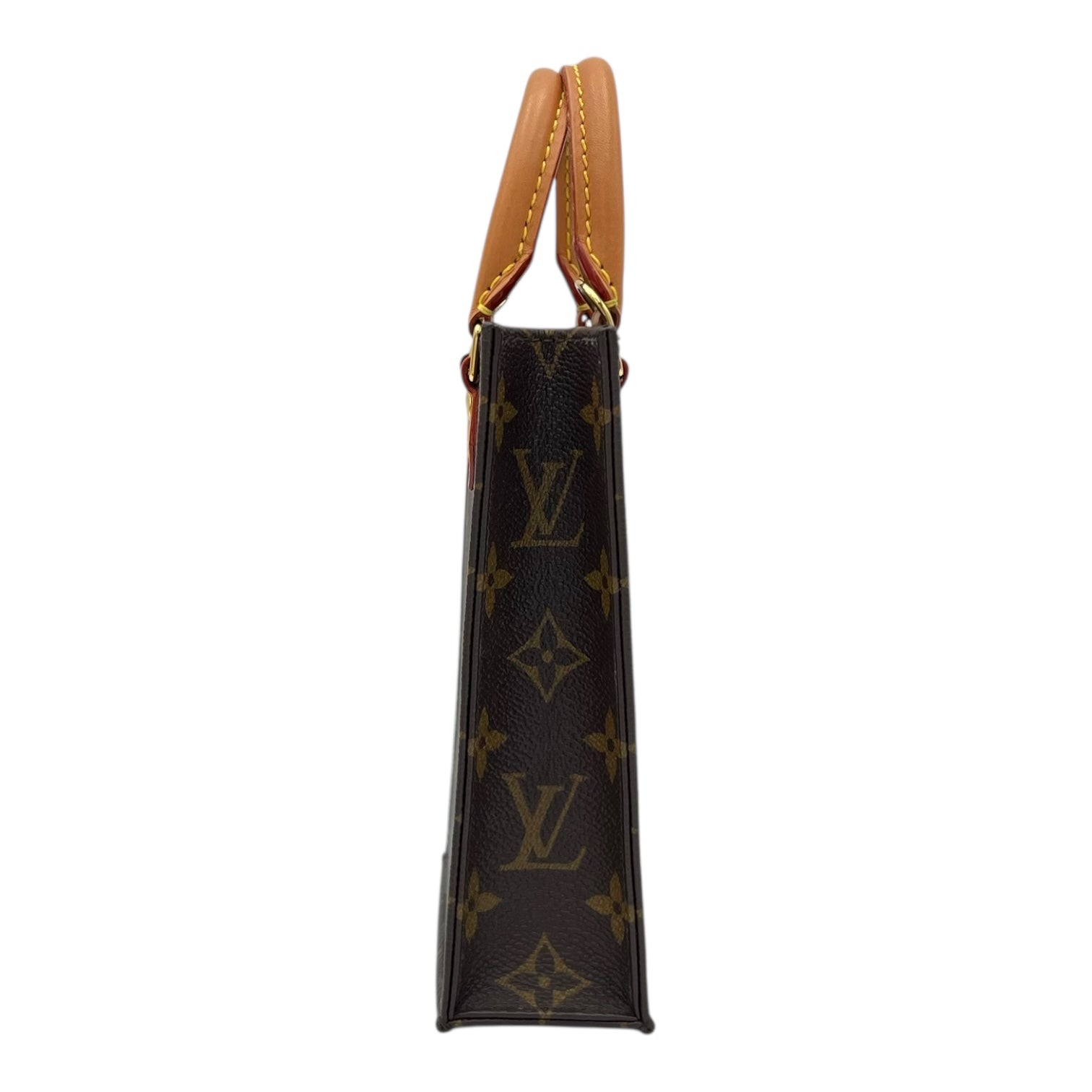 Louis Vuitton Sac Plat Top Handle Bag Brown in Monogram Coated Canvas, Gold hardware_4