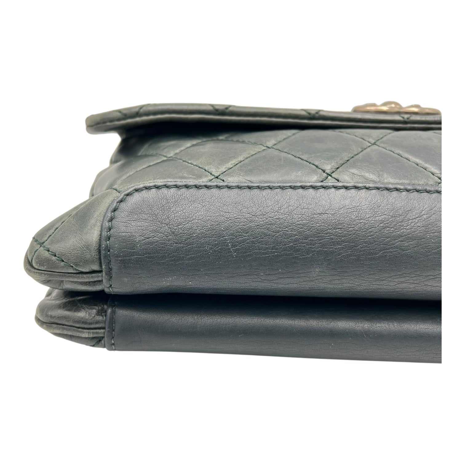 Chanel CC Crossbody Bag Green in Calfskin, Ruthenium hardware_7
